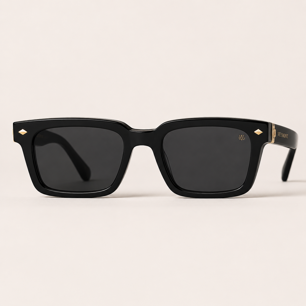 VEYMONT Beaumont square sunglasses in black acetate with gold hardware