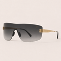 VEYMONT Meridian rimless shield sunglasses with brushed gold temples and graduated smoke lens