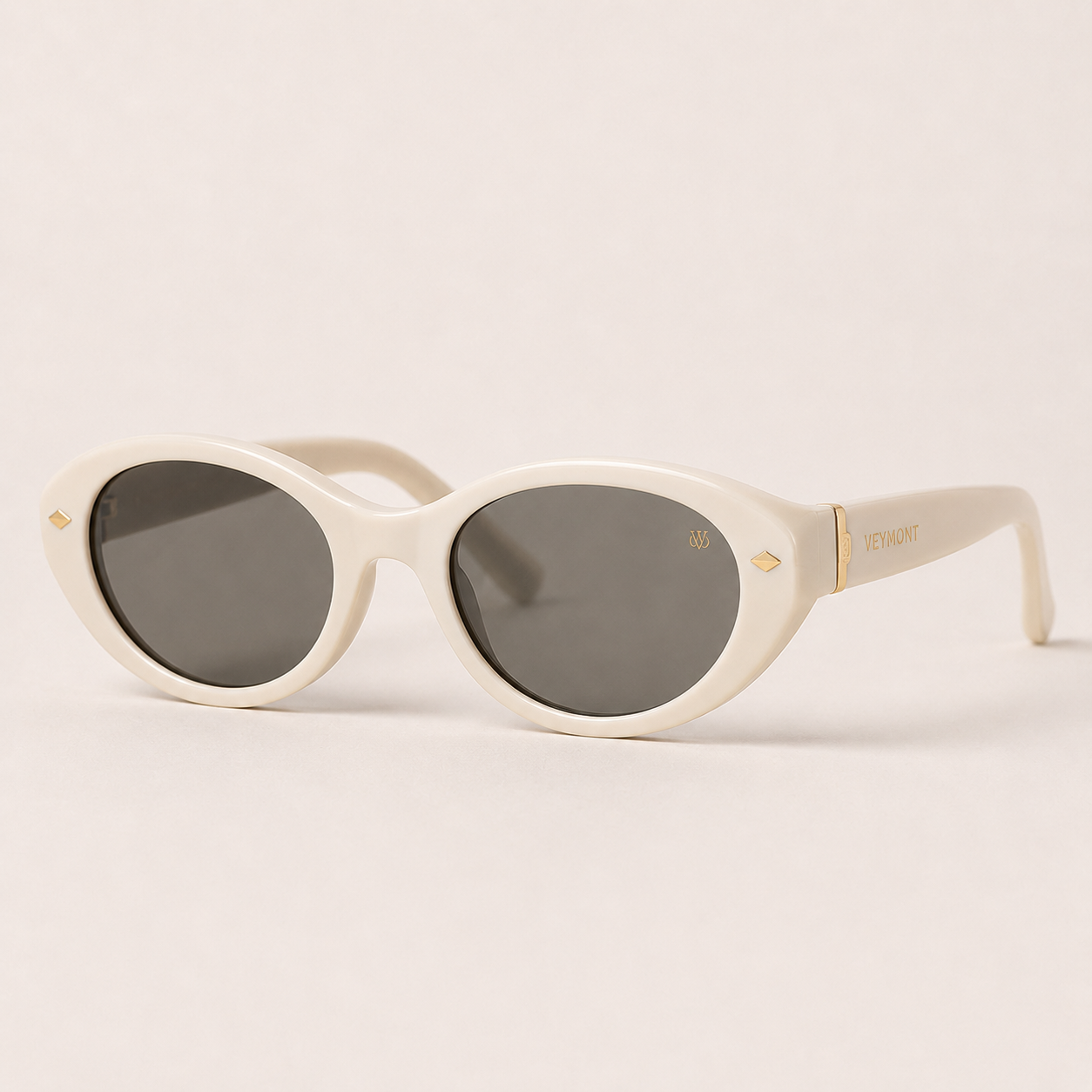 VEYMONT Cassis oval sunglasses in ivory acetate with olive-grey lenses