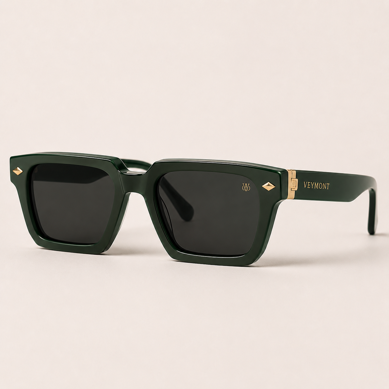 VEYMONT Sorrel square sunglasses in forest green acetate with gold hardware